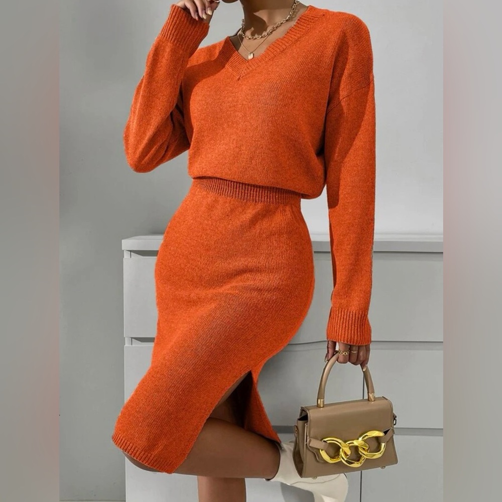 Orange sweater dress